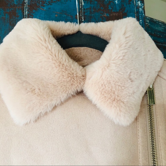 River Island Shearling Faux Suede Biker Jacket 0P - Picture 6 of 10